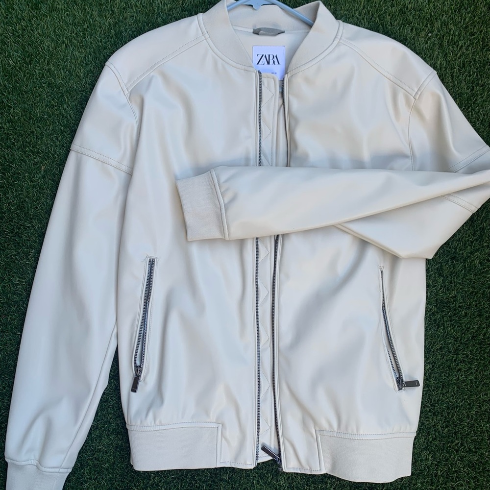 Zara - Cream Leather Bomber